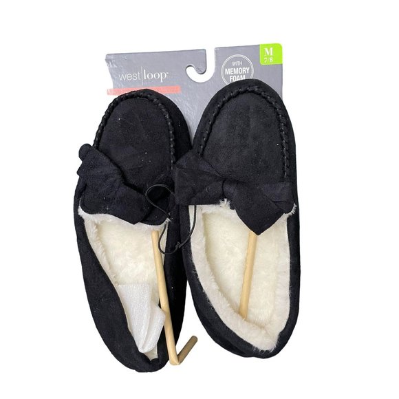 NWT- Women's Memory Foam Slippers Black Size 7-8 - Picture 1 of 3